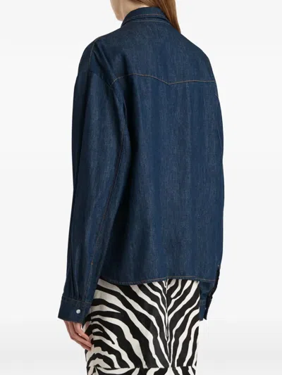 Khaite Neutrals Grenon Cropped Denim Cotton Shirt In Blue
