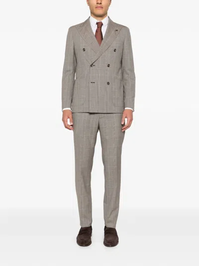 Tagliatore Double-breasted Check-pattern Suit In Brown