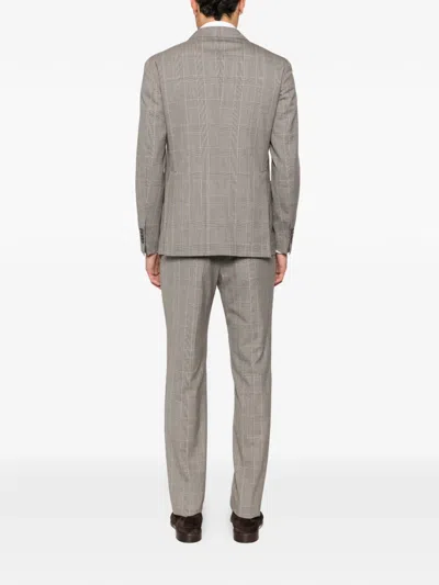 Tagliatore Double-breasted Check-pattern Suit In Brown