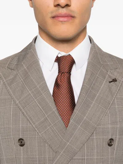 Tagliatore Double-breasted Check-pattern Suit In Brown