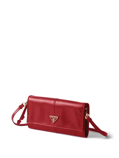 Prada Leather Wallet With Shoulder Strap In White