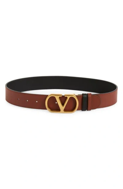Valentino Garavani Vlogo Signature Reversible Shiny Calfskin Belt - 20mm / 1.2 In. Woman Black/deep In Black