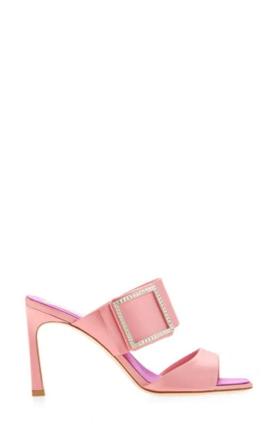 Roger Vivier Trompette 85 Crystal-embellished Satin Mules In Pink