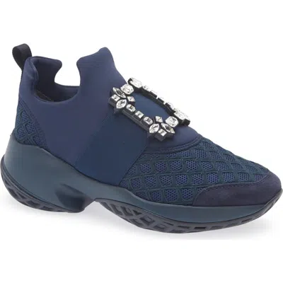 Roger Vivier Viv Crystal Buckle Slip-on Sneaker In Blue