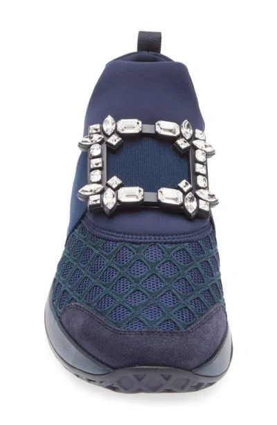 Roger Vivier Viv Crystal Buckle Slip-on Sneaker In Blue