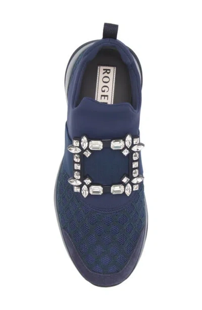 Roger Vivier Viv Crystal Buckle Slip-on Sneaker In Blue
