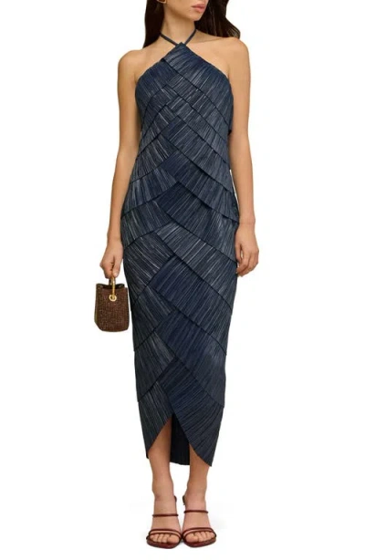 Cult Gaia Patrizia Halter-neck Pleated Midi Dress In Blue