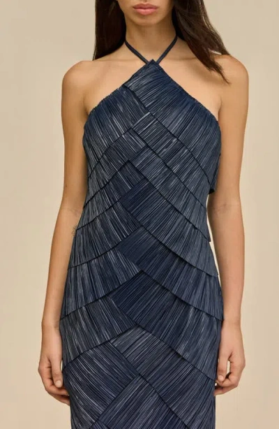 Cult Gaia Patrizia Halter-neck Pleated Midi Dress In Blue