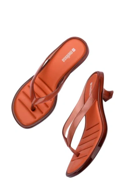 Melissa Jelly Kitten Heel Flip Flops Brown In Orange