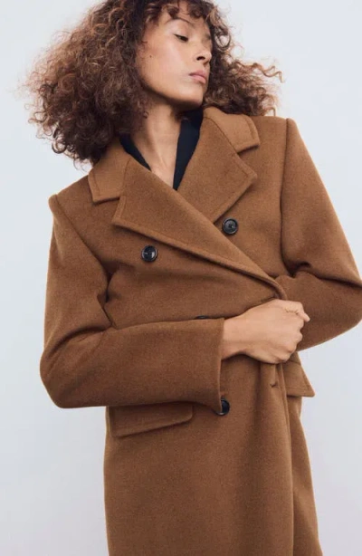 Mango Double Breasted Coat In Brown