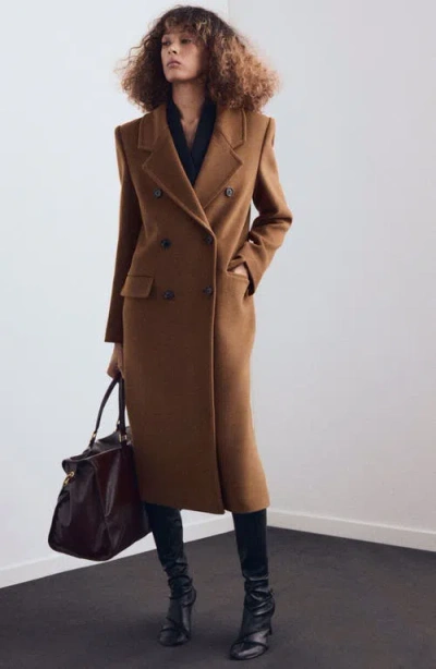 Mango Double Breasted Coat In Brown