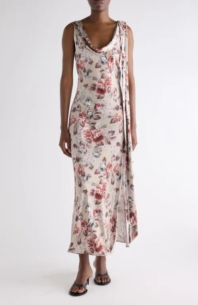 Acne Studios Womens Multi Beige Dotti Floral-print Satin Midi Dress In Brown