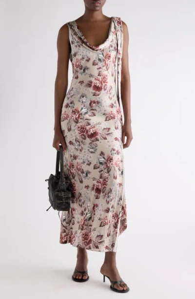 Acne Studios Womens Multi Beige Dotti Floral-print Satin Midi Dress In Brown