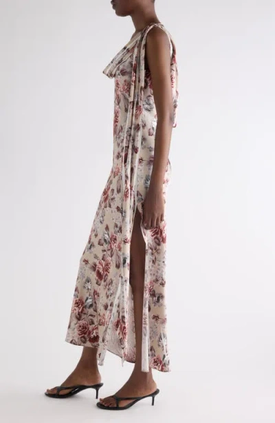 Acne Studios Womens Multi Beige Dotti Floral-print Satin Midi Dress In Brown