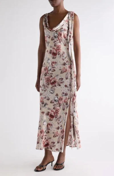 Acne Studios Womens Multi Beige Dotti Floral-print Satin Midi Dress In Brown
