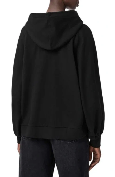 Allsaints Womens Black Artia Logo-embroidered Cotton Hoody In Black