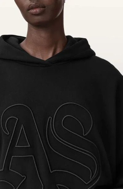 Allsaints Womens Black Artia Logo-embroidered Cotton Hoody In Black