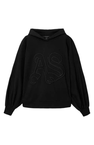 Allsaints Womens Black Artia Logo-embroidered Cotton Hoody In Black