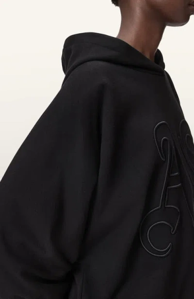 Allsaints Womens Black Artia Logo-embroidered Cotton Hoody In Black