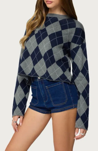 Edikted Prep Argyle Crop Cotton Sweater In Multi