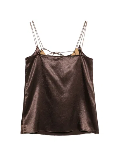 Alysi Brown Solid Scoop Neck Top In Brown