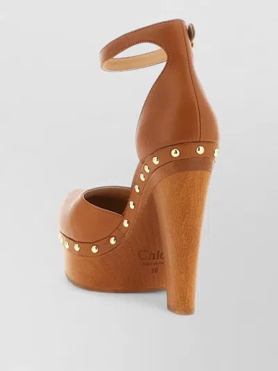 Chloé Women Brown Leather Heels, 7.5 Luxury Pumps & Heels For Women Darveys In Gold