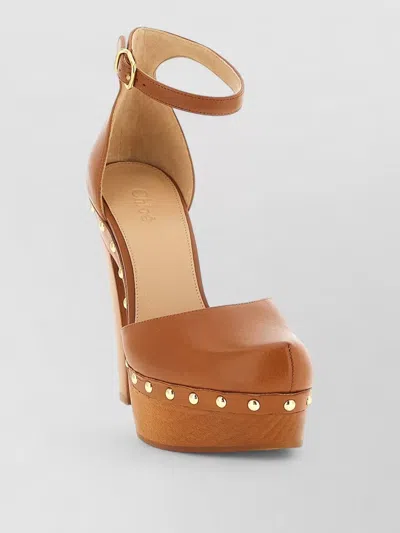 Chloé Women Brown Leather Heels, 7.5 Luxury Pumps & Heels For Women Darveys In Gold
