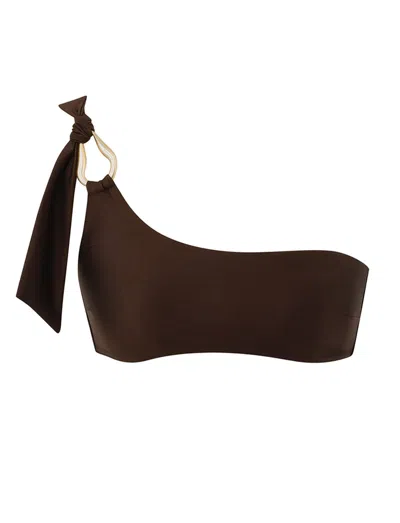 Zimmermann Ascension One Shoulder Bikini Ring Detail In Brown
