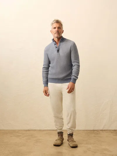 Faherty Quarter Button Sweater In Blue