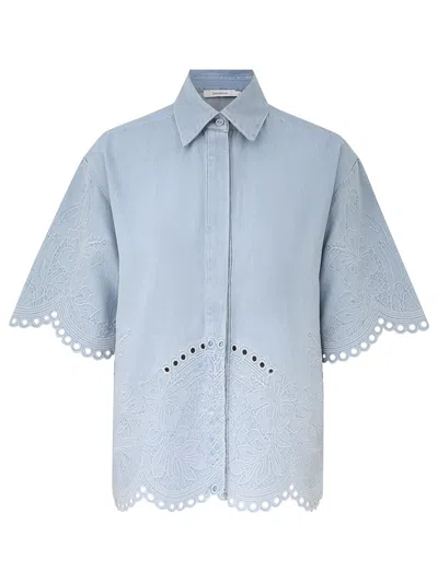 Zimmermann Womens Ice Storm Daylight Embroidered Denim Shirt In Blue