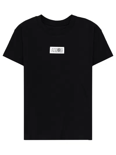 Mm6 Maison Margiela Crewneck T-shirt With Rectangular Applique And Design In Black