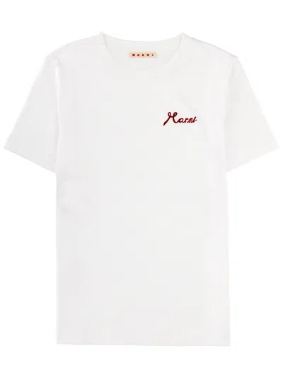 Marni Cotton Logo-print Short-sleeve T-shirt In White