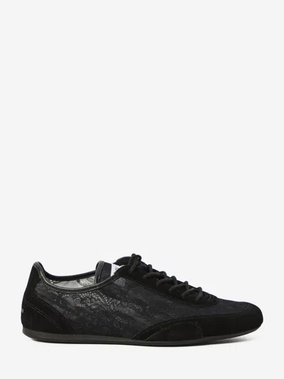 Jimmy Choo Sunny Leather-trimmed Suede And Lace Sneakers In Black