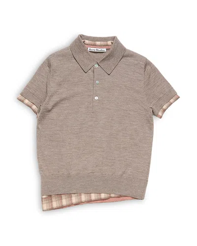 Acne Studios Layered Short Sleeve Wool Polo Sweater In Brown