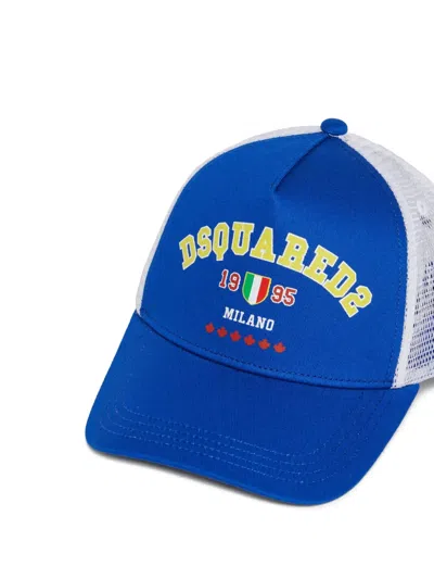 Dsquared2 Logo Graphic-print Mesh Cap In Blue