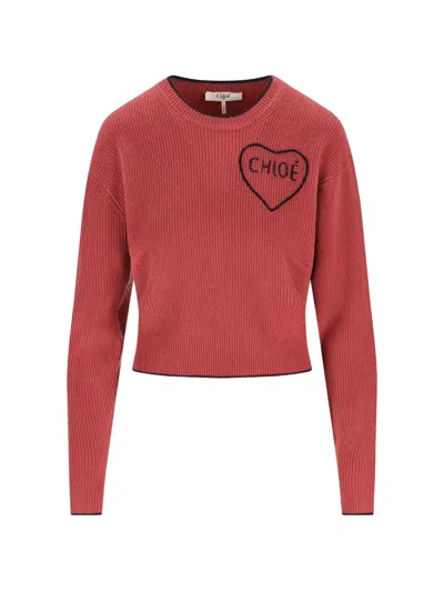 Chloé Short And Fitting Pullover With Wool Logo In Multi