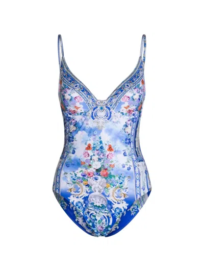 Camilla Soft High Tri Underwire One Piece Ottoman Opulence In Blue