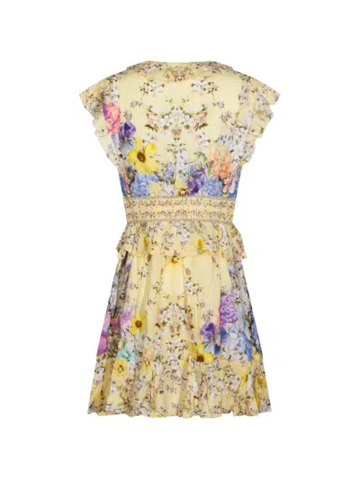 Camilla Floral-print Linen-voile Mini Dress In Yellow