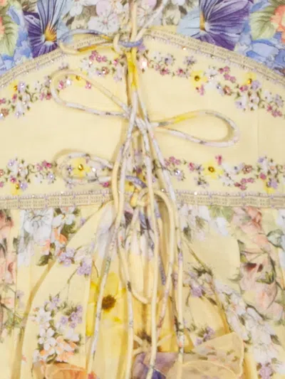 Camilla Floral-print Linen-voile Mini Dress In Yellow