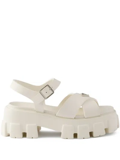 Prada Monolith Rubber Sandals In White
