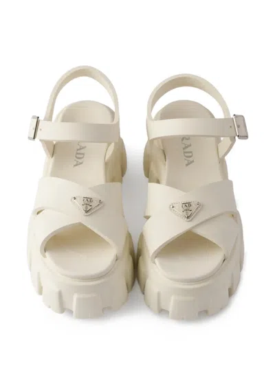 Prada Monolith Rubber Sandals In White