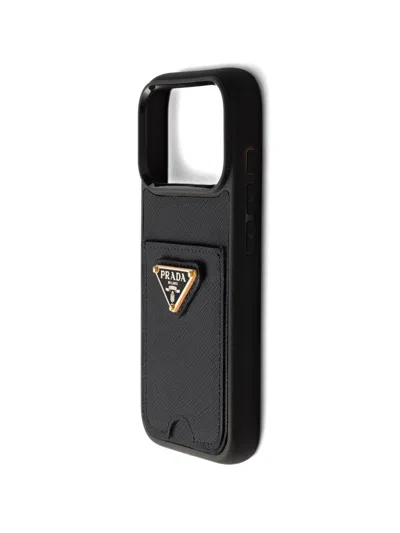 Prada Leather Iphone 17 Pro Case In Black