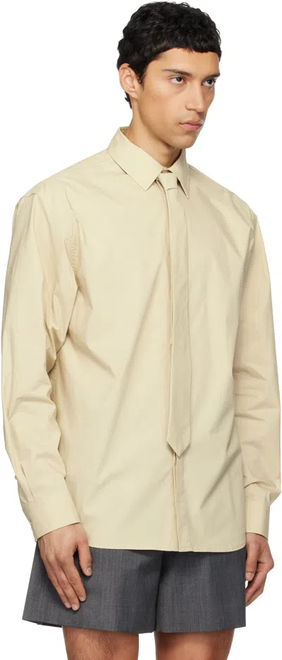 We11 Done Beige Solid Tie Shirt In Gray