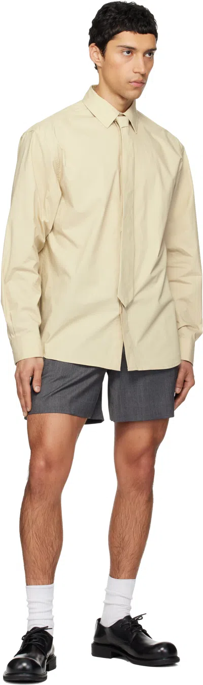 We11 Done Beige Solid Tie Shirt In Gray