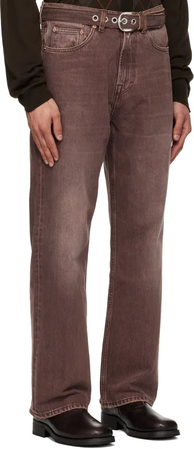 Our Legacy Denim Trousers Faded Effect Belt Loops Five Pockets In Brown