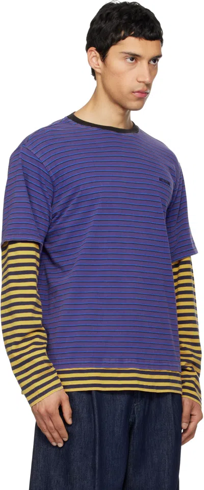 We11 Done Layered Stripe Long-sleeve T-shirt In Blue