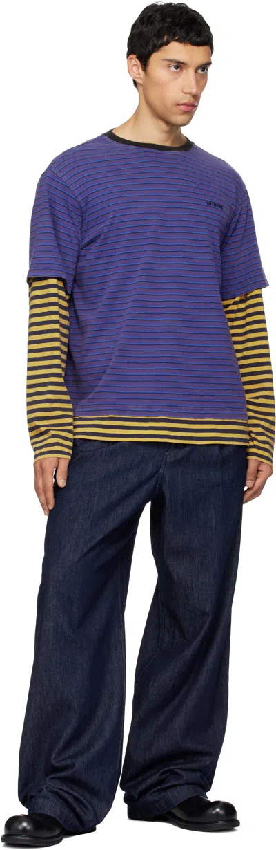 We11 Done Layered Stripe Long-sleeve T-shirt In Blue