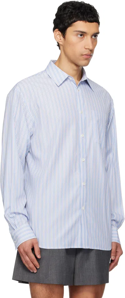 We11 Done Blue Striped Basic Shirt In Blue