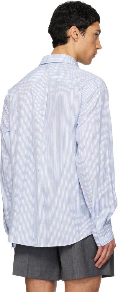 We11 Done Blue Striped Basic Shirt In Blue
