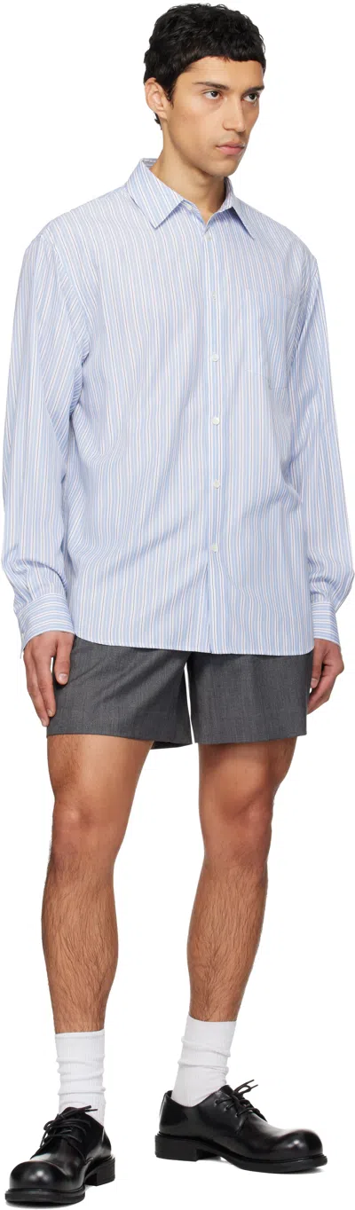 We11 Done Blue Striped Basic Shirt In Blue